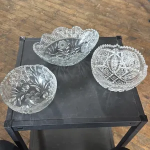 Set of 3 Vintage Crystal Glass Bowls with Intricat