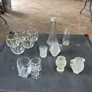 Vintage Glassware Lot: Shot Glasses, Creamers, and