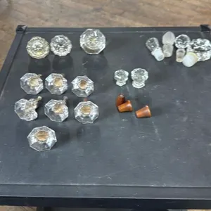 Lot of 14 Vintage Glass and Wood Drawer Pulls Knob