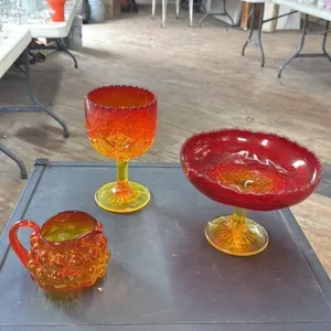 Vintage Amber and Red Carnival Glass Pitcher and F