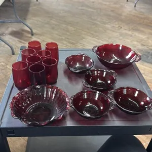 Vintage Ruby Red Glassware Set - 8 Tumblers and 5