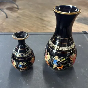 Set of 2 Greek Vases Hand Made in Greece 24K Gold