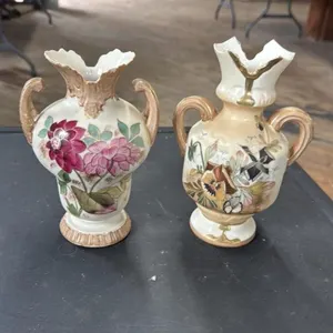 Pair of Vintage Porcelain Vases with Floral Design