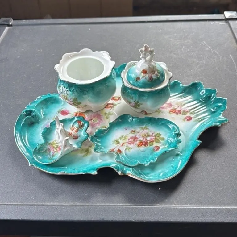 Vintage Floral Porcelain Tea Set Tray with Sugar B