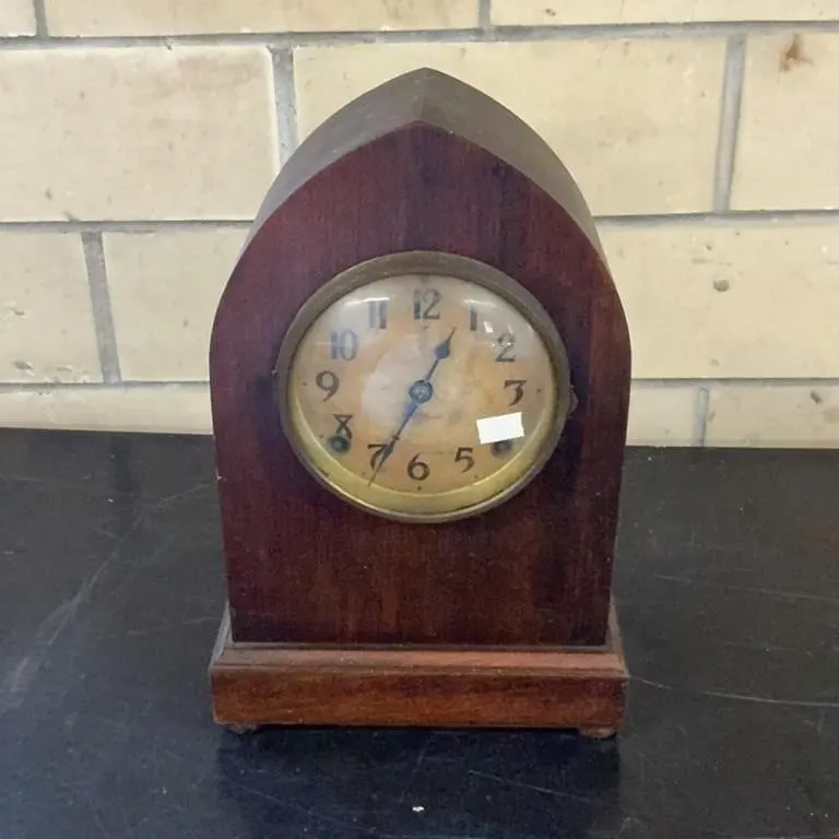 Antique Wooden Mantel Clock with Visible Movement