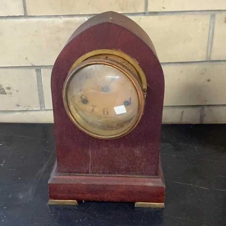 Antique Wooden Mantel Clock with Pendulum and Bell