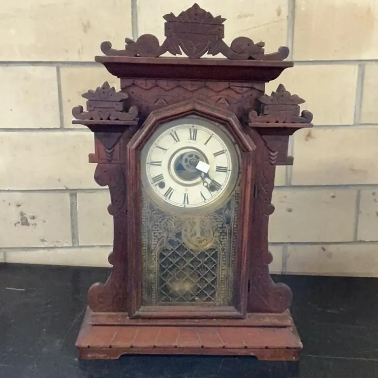 Antique Wooden Mantel Clock with Pendulum