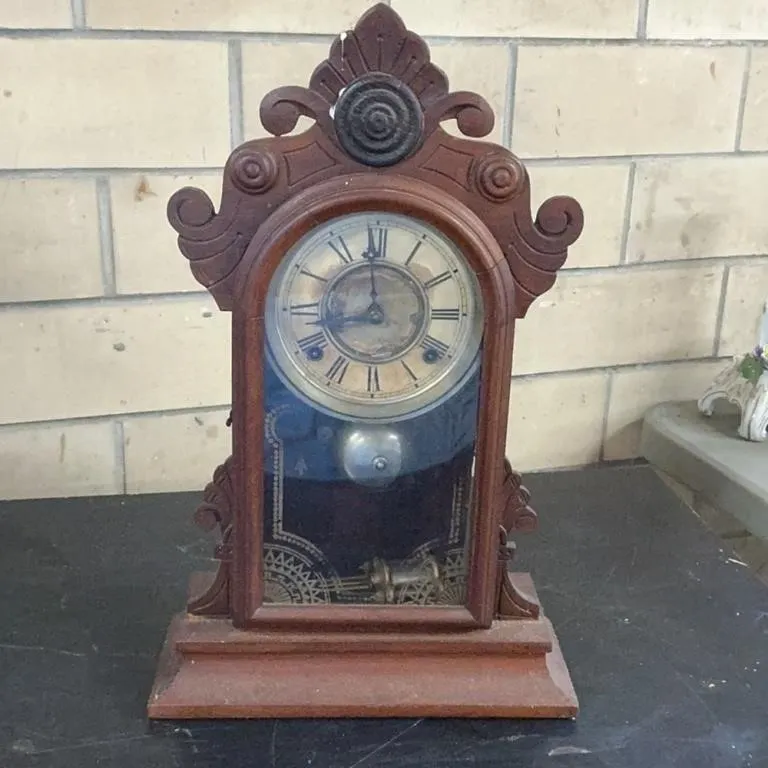 Antique Wooden Mantel Clock with Pendulum