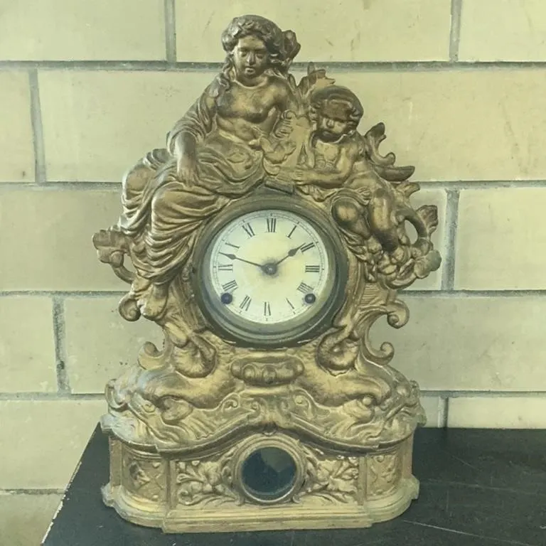 Antique French Gilt Bronze Figural Mantel Clock