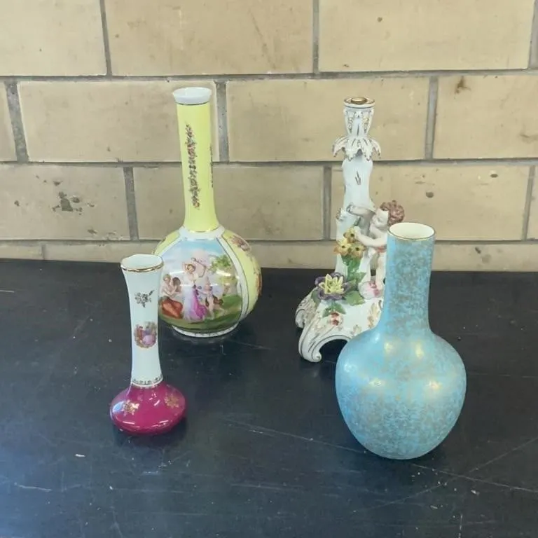Collection of 3 Decorative Porcelain Vases and Can