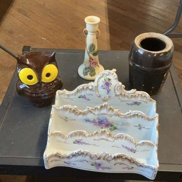 Antique Porcelain Letter Holder with Floral Design