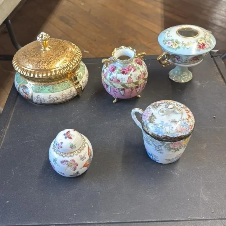 Collection of 5 Vintage Porcelain Decorative Jars