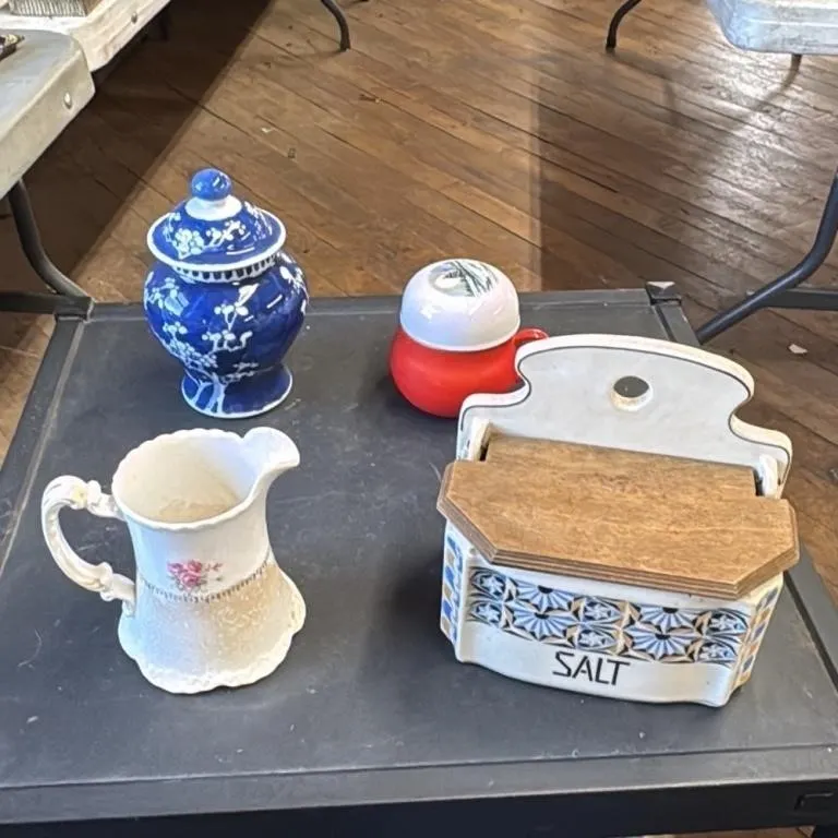 Vintage Ceramic Pitcher and Salt Box Set