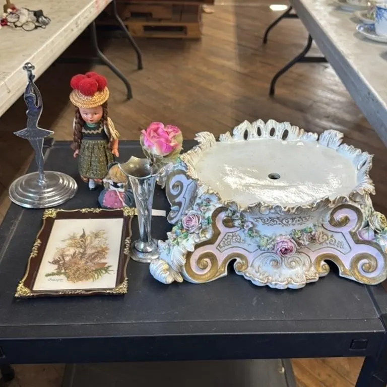 Vintage Porcelain Cake Stand with Floral Accents a