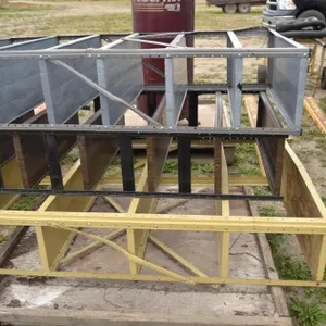 Three metal shelving units.