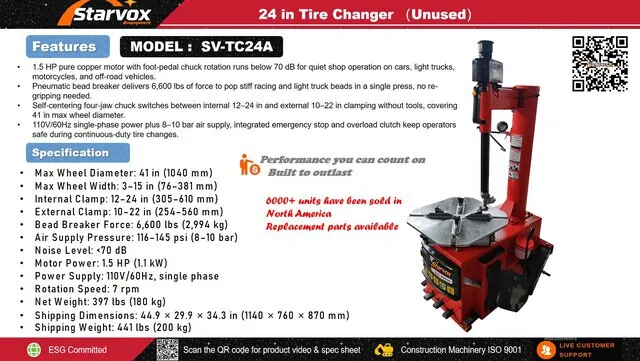 2026 STARVOX SV-TC24A 24 in Tire Changer (Unused)