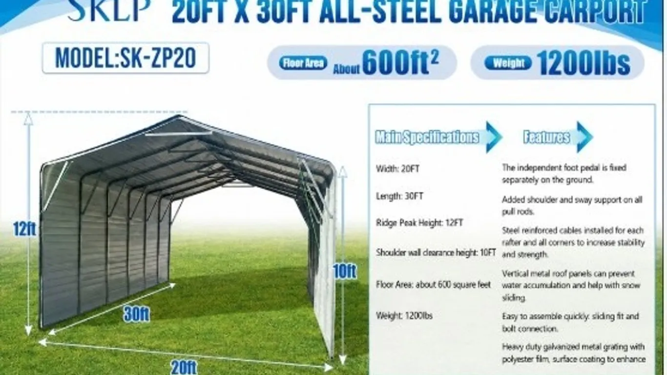 2026 SKLP ALL-STEEL GARAGE CARPORT SK-ZP20 S/N F00180