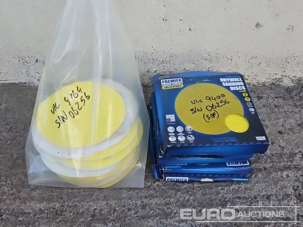 Unused Boxes of Various Grit Drywall Sanding Discs (5 of), Bag of Loose Discs