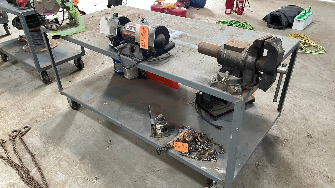 Rolling Shop Table with Vise and Grinders