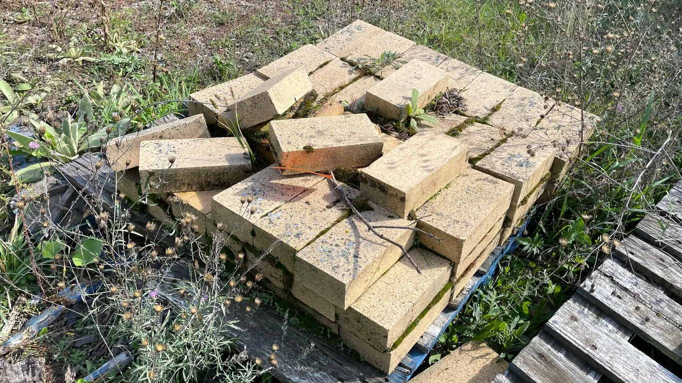 Pallet of Brick and Pallet of Concrete Blocks