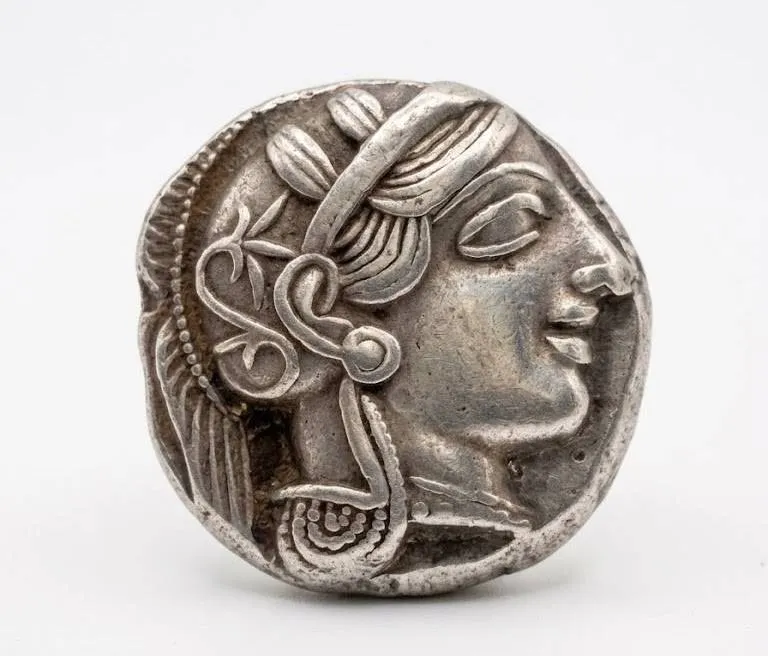 Ancient Greek Silver Tetradrachm Coin Athens Owl and Athena Circa 5th Century BCE