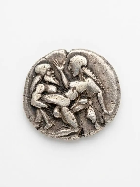 Ancient Greek Silver Stater Coin with Combat Scene Reverse Punch Mark