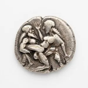 Ancient Greek Silver Stater Coin with Combat Scene Reverse Punch Mark