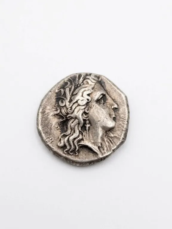 Ancient Greek Silver Coin Depicting Female Profile, Classical Antiquity