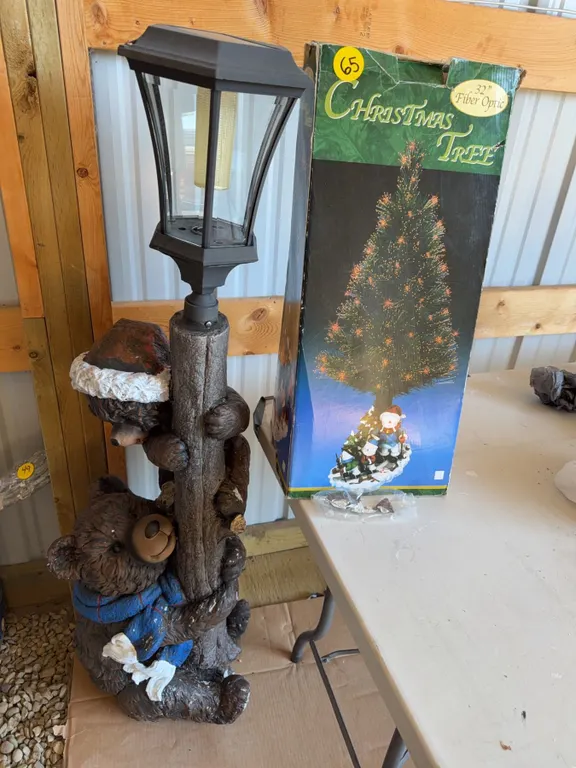 Solar Christmas Bear Stand & Unopened Tree