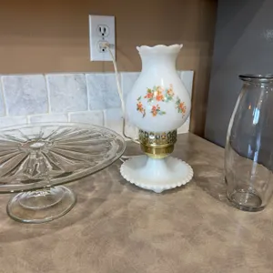 Milk Glass Table Lamp With Floral Design