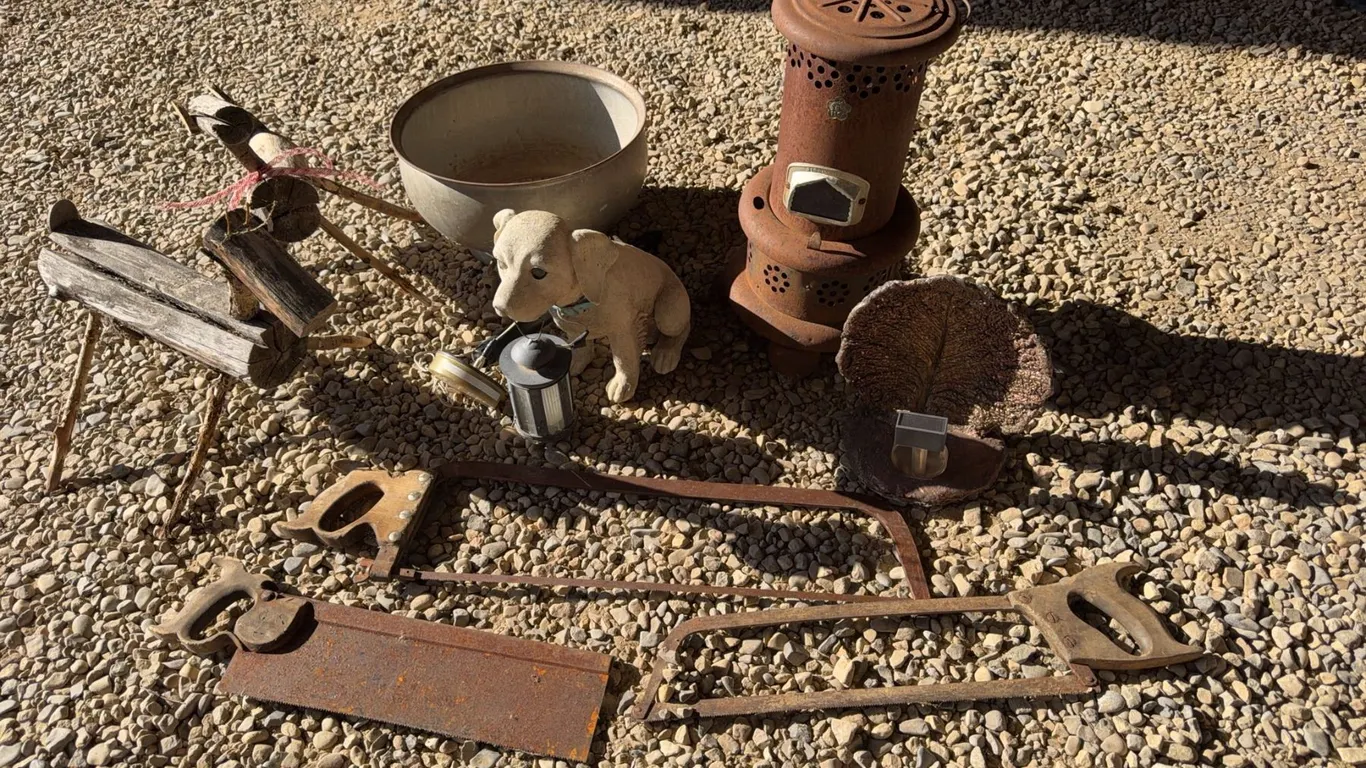 Lot: Saws, Bowl, Heater, Figurines, Decor