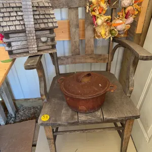 Wooden Chair, Log Cabin Birdhouse, Cast Pot Lot