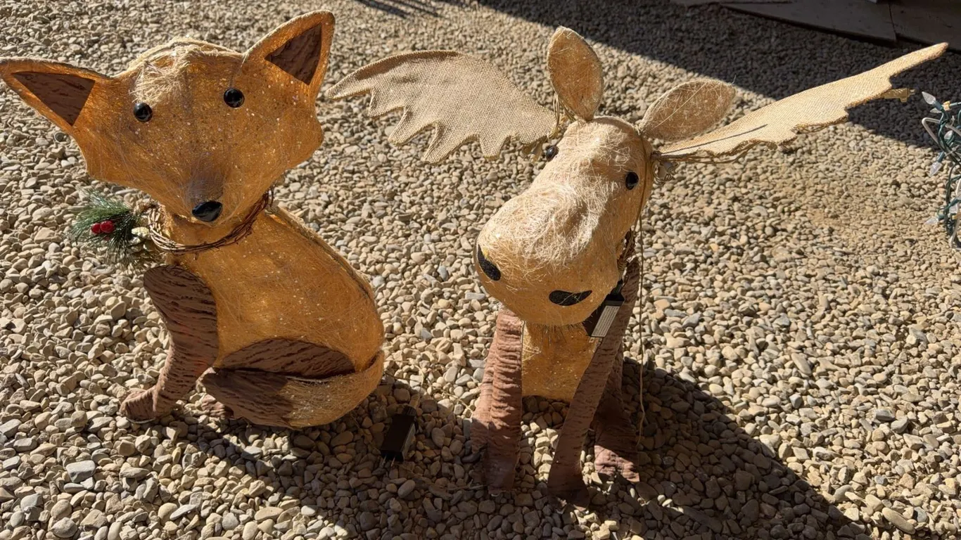 Lit Burlap Fox and Moose Holiday Decor Pair