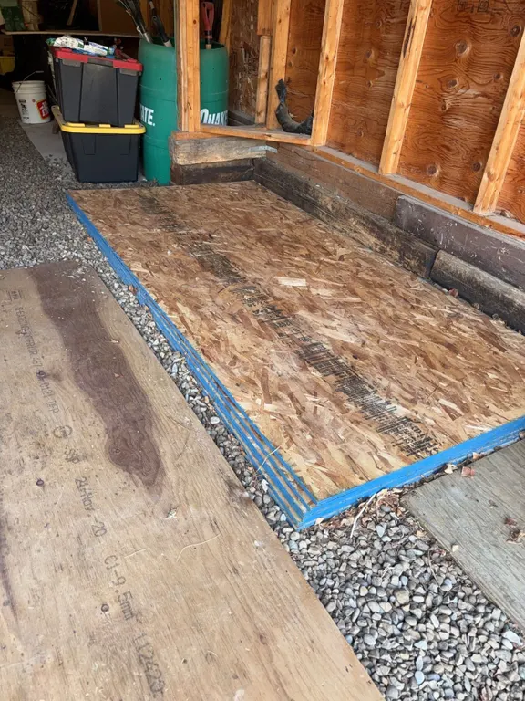 Five Unused OSB Boards With Blue Edges