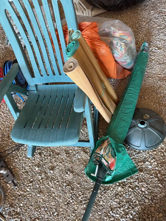 Outdoor Chair, Patio Umbrella, Mats, Cushion Set