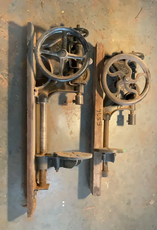 Hand Crank Drill Press-Like Devices, Unknown Items, Metal and Wood Construction