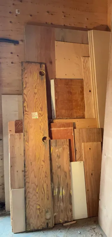 Plywood and MDF Lot Including Full and Miscellaneous Sheets Up to 8 Foot Tall, 20+ Pieces