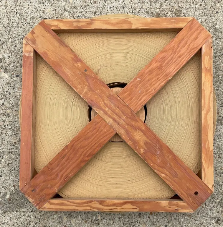 Spool of 1 Inch Woodgrain Edging Laminate in 14 Inch Homemade Wood Frame