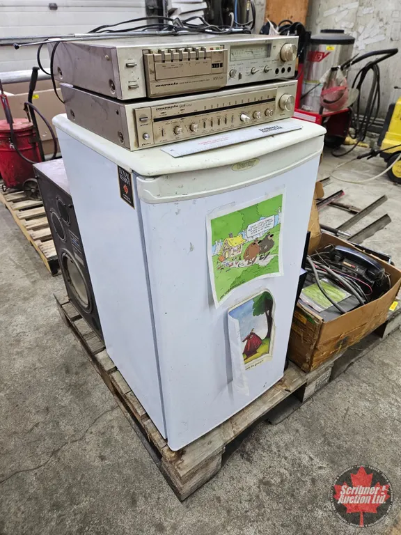 Vintage Stereo Equipment, Speakers & Compact Refrigerator (Pallet Lot)