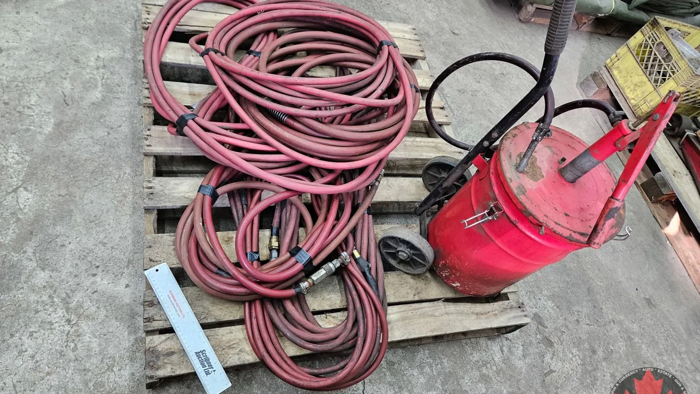 Assorted Air Hoses & Portable Pump Tank (Pallet Lot)