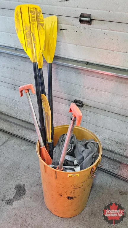 Assorted Boat Paddles, Oars & Anchor