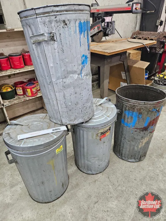 Four Galvanized Metal Garbage Cans