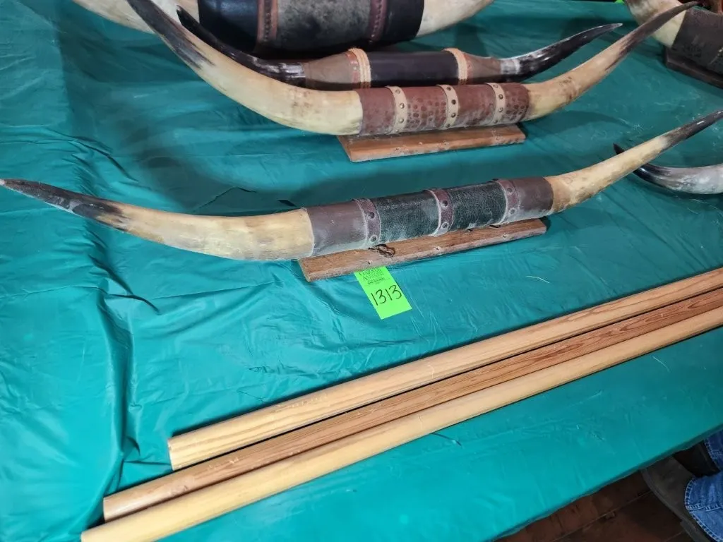 Mounted Steer Horns w/ Leather Wrapped Accents