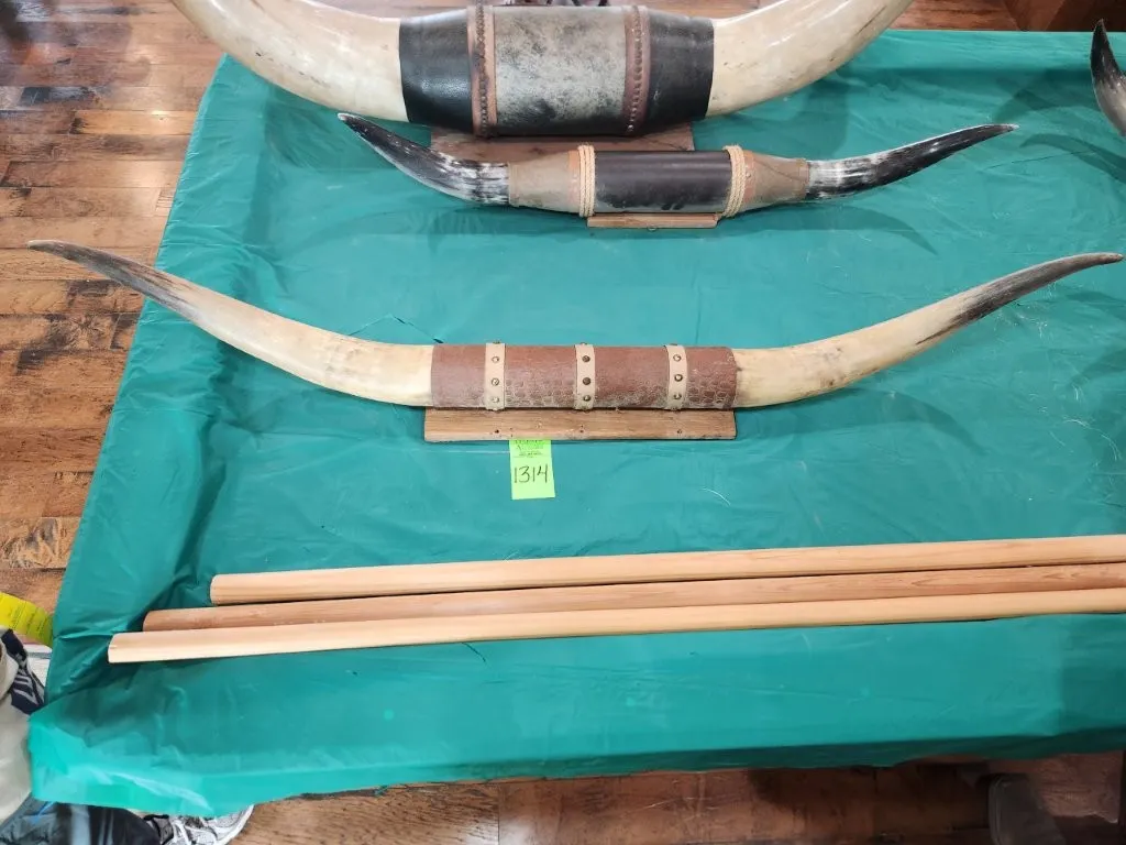 Mounted Steer Horns w/ Leather Wrapped Accents