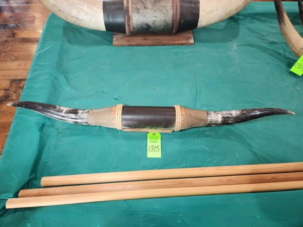 Mounted Steer Horns w/ Leather Wrapped Accents