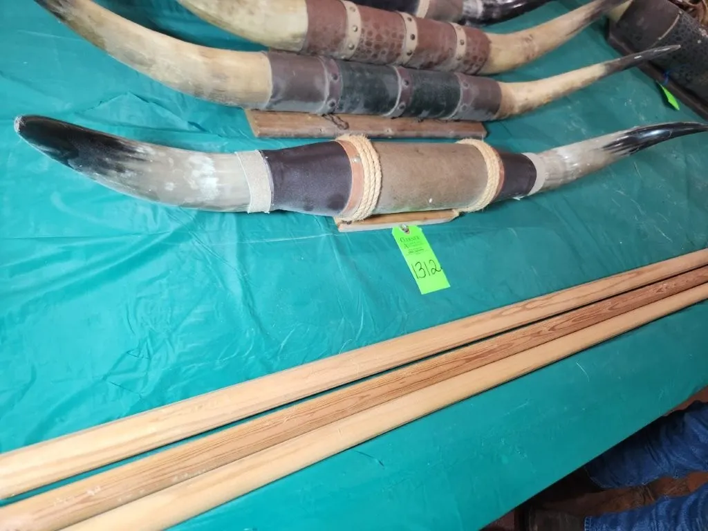Mounted Steer Horns w/ Leather Wrapped Accents
