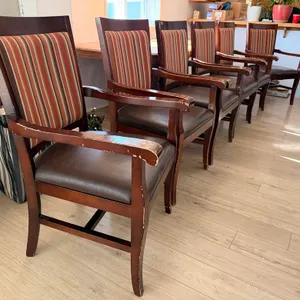 Wood Framed Dining Arm Chair with Vinyl Seat and Cloth Back - Must Take 6 Times the Bid Price