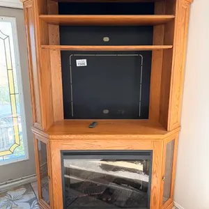 Oak Corner Entertainment Unit with Built-In Fireplace