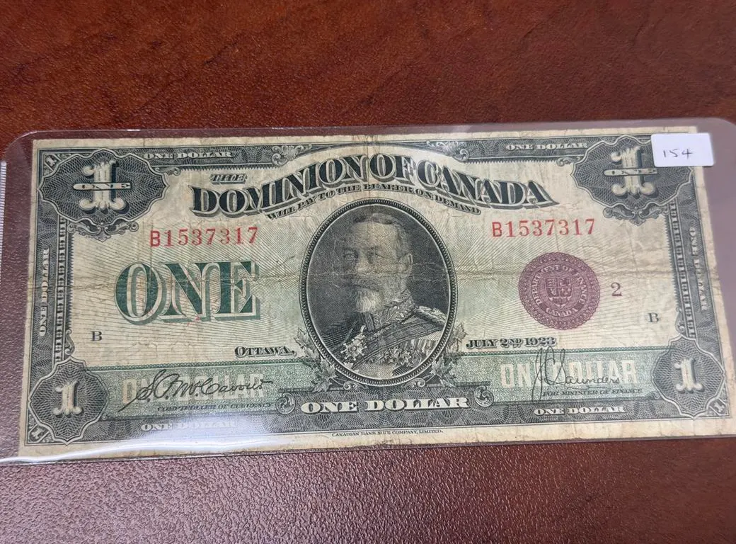 1923 Dominion Of Canada $1 Bill Bronze Seal