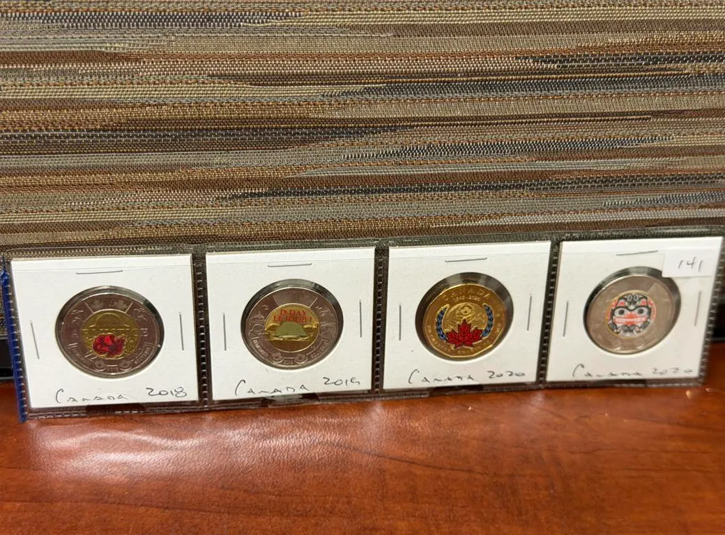 (4) Cdn Coloured Loonie and Toonies